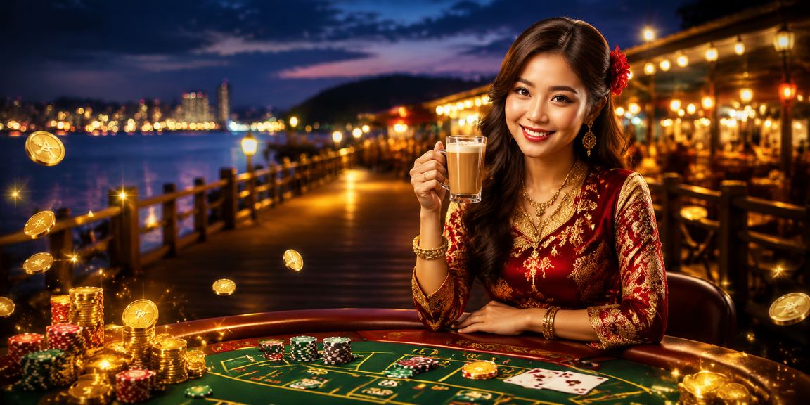 Suasana meja permainan kad kasino Malaysia dengan suasana malam